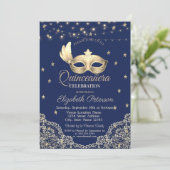 Masque, String Lights, Lace, Stars Quinceañera Kaart (Staand voorkant)