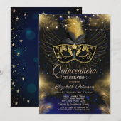 Masque, String Lights, Sterren Blauw Quinceañera Kaart (Voorkant / Achterkant)