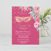 Masquer,Diamonds Spring Bloemen Sweet 16 Kaart (Staand voorkant)