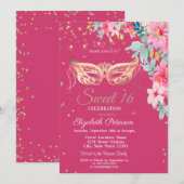 Masquer,Diamonds Spring Bloemen Sweet 16 Kaart (Voorkant / Achterkant)