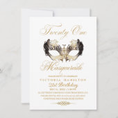 Masquerade 21e verjaardag gouden masker kaart (Voorkant)