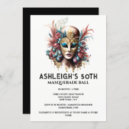 Masquerade 50e verjaardag Venetiaanse dames gezich Kaart