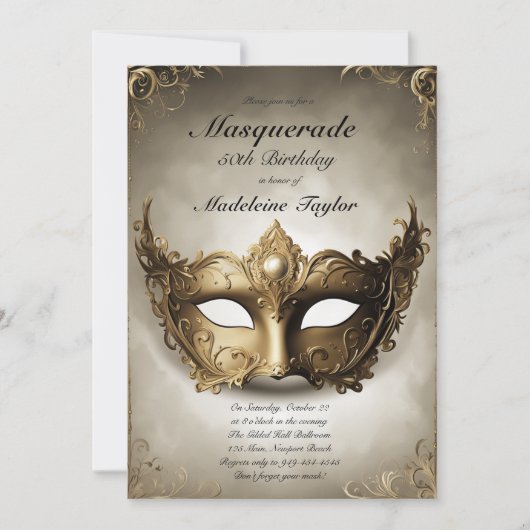 Masquerade Antiek Gouden Venetië Masker 50ste Verj Kaart (Voorkant)