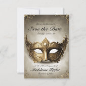Masquerade Antiek Gouden Venetië Masker 50ste Verj Save The Date (Voorkant)