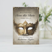 Masquerade Antiek Gouden Venetië Masker 50ste Verj Save The Date (Staand voorkant)