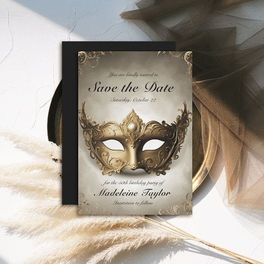 Masquerade Antiek Gouden Venetië Masker 50ste Verj Save The Date