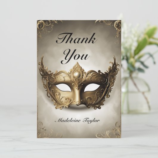 Masquerade Antiek Venetië Masker Chic 50ste verjaa Bedankkaart (Staand voorkant)