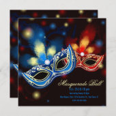 Masquerade B Rood en Blauw Elegant Kaart (Voorkant / Achterkant)