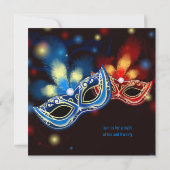 Masquerade B Rood en Blauw Elegant Kaart (Achterkant)