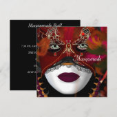 Masquerade bal feestmasker Zwart Rood 2 Kaart (Voorkant / Achterkant)