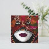Masquerade bal feestmasker Zwart Rood 2 Kaart (Staand voorkant)