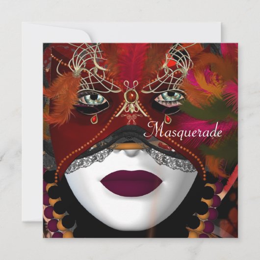 Masquerade bal feestmasker Zwart Rood 2 Kaart (Voorkant)