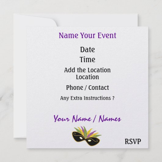 Masquerade Bal / Festival / Kostuum Feest - SRF Kaart (Achterkant)