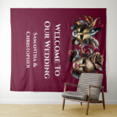 Masquerade bal gezicht maskers bruids paar elegant wandkleed (In Situ (horizontaal))