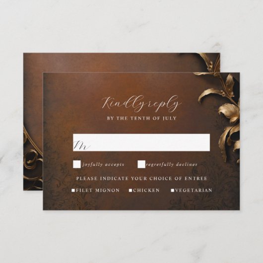 Masquerade bal goud en bruin rsvp (Voorkant / Achterkant)