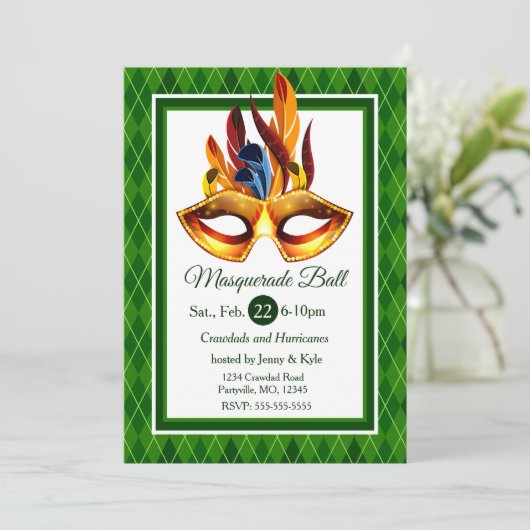 Masquerade Bal, groen argyle Kaart (Staand voorkant)