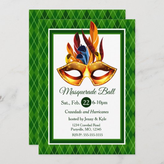 Masquerade Bal, groen argyle Kaart (Voorkant / Achterkant)