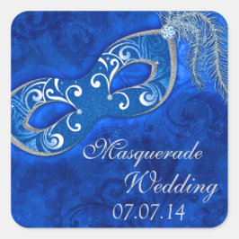 Masquerade Bal Mardi Gras Blauwe Bruiloft Vierkante Sticker