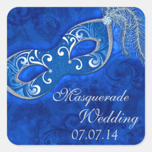Masquerade Bal Mardi Gras Blauwe Bruiloft Vierkante Sticker