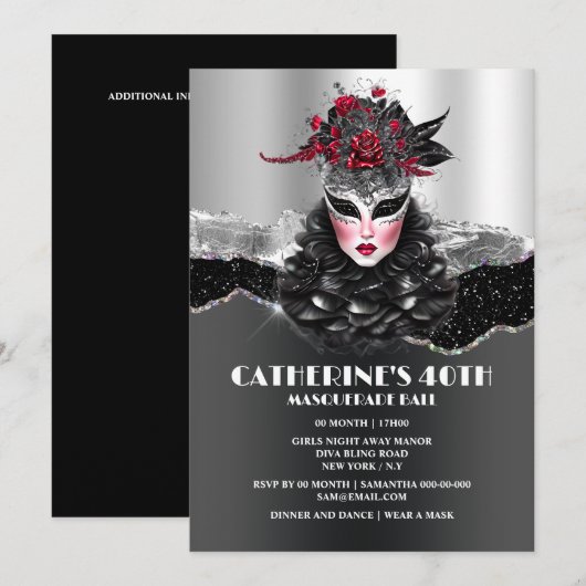 Masquerade bal meisjes verjaardag elegante glam ma kaart (Voorkant / Achterkant)