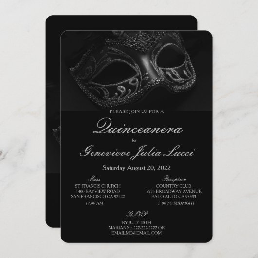 Masquerade Bal Quinceanera Party Uitnodiging (Voorkant / Achterkant)