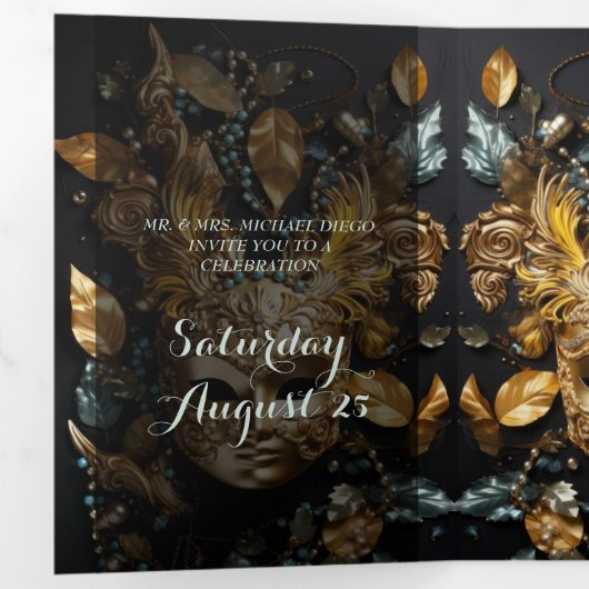 Masquerade Bal Quinceanera Party Uitnodiging (Binnenzijde eerst)