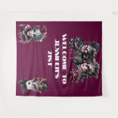 Masquerade bal roze zwart zilver maskers fuchsia wandkleed (Voorkant (horizontaal))