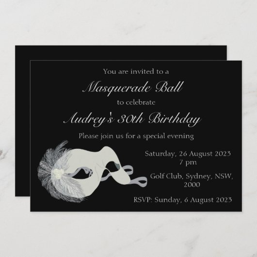 Masquerade bal uitnodiging (Voorkant / Achterkant)