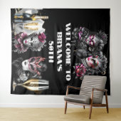 Masquerade bal verjaardag roze zwart zilver masker wandkleed (In Situ (horizontaal))