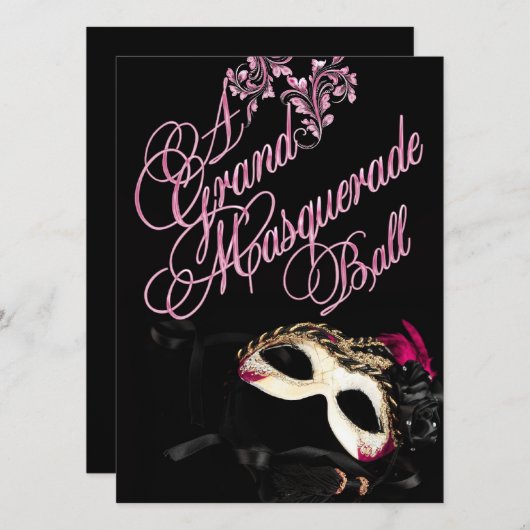 Masquerade Ball Birthday Uitnodiging (Voorkant / Achterkant)