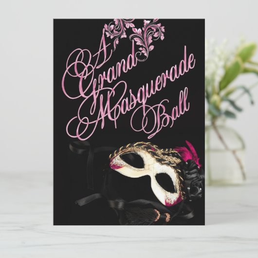 Masquerade Ball Birthday Uitnodiging (Staand voorkant)