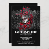 Masquerade ball birthday Venetiaanse masker roos b Kaart (Voorkant / Achterkant)