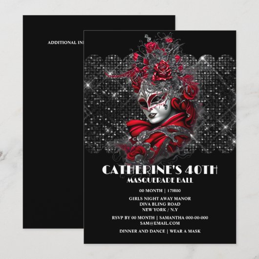 Masquerade ball birthday Venetiaanse masker roos b Kaart (Voorkant / Achterkant)