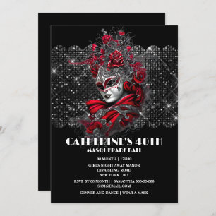 Masquerade ball birthday Venetiaanse masker roos b Kaart