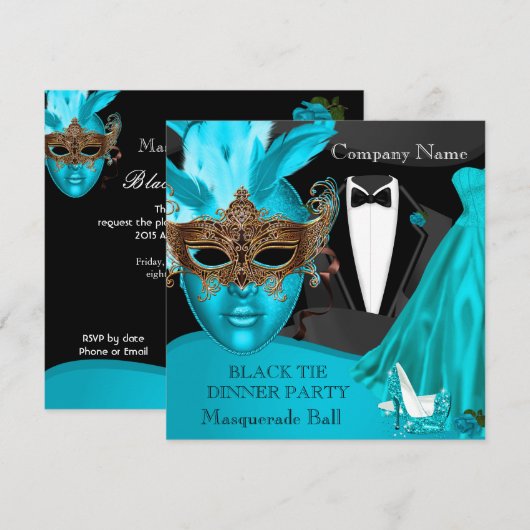 Masquerade Ball Blauwgroen Black Stropdas Corporat Kaart (Voorkant / Achterkant)