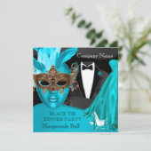 Masquerade Ball Blauwgroen Black Stropdas Corporat Kaart (Staand voorkant)