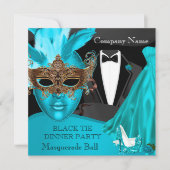 Masquerade Ball Blauwgroen Black Stropdas Corporat Kaart (Voorkant)