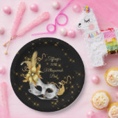 Masquerade Ball Bord, Black Gold Silver Papieren Bordje (Feest)