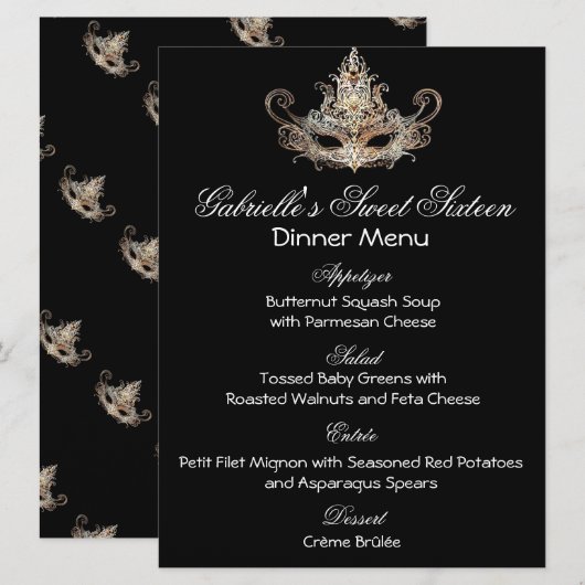 Masquerade Ball Dinner Menu (Voorkant / Achterkant)