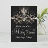 MASQUERADE BALL Elegant Black Party-uitnodigingen Kaart (Staand voorkant)