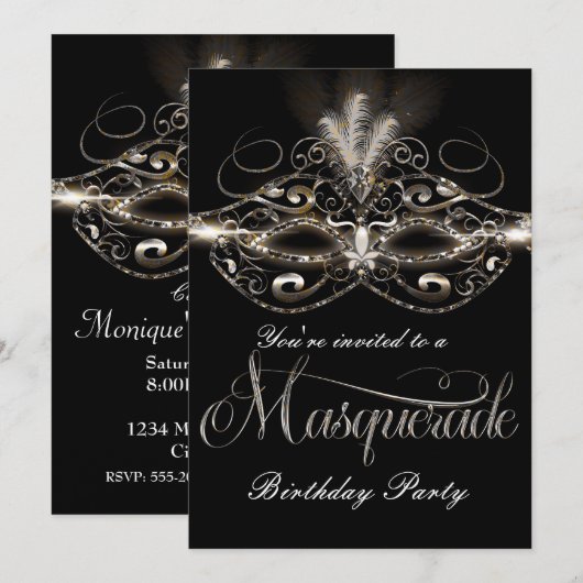 MASQUERADE BALL Elegant Black Party-uitnodigingen Kaart (Voorkant / Achterkant)