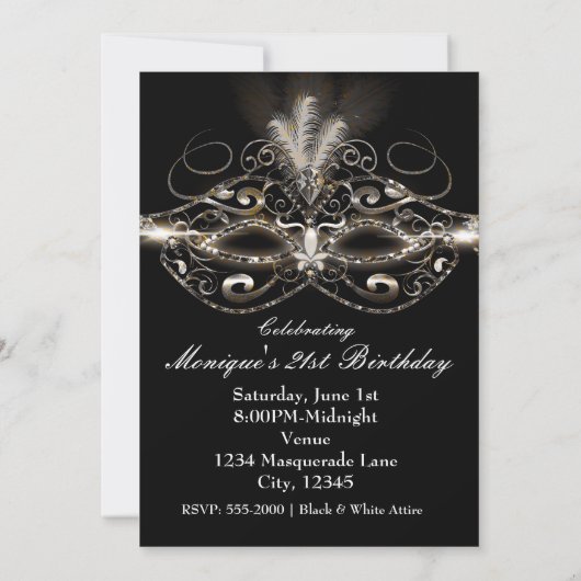 MASQUERADE BALL Elegant Party Invitations Kaart (Achterkant)