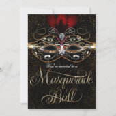 MASQUERADE BALL Elegant Red Gold Party-uitnodiging Kaart (Voorkant)