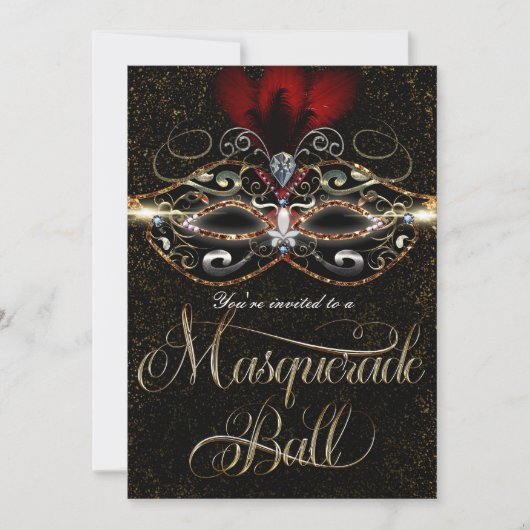 MASQUERADE BALL Elegant Red Gold Party-uitnodiging Kaart (Voorkant)