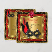 Masquerade Ball Gold Red Black Mask Roos Kaart (Voorkant / Achterkant)