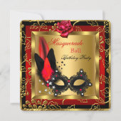 Masquerade Ball Gold Red Black Mask Roos Kaart (Voorkant)