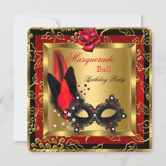 Masquerade Ball Gold Red Black Mask Roos Kaart (Voorkant)