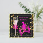 Masquerade Ball Hot-Pink Black Gold Mask Party Kaart (Staand voorkant)