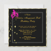 Masquerade Ball Hot-Pink Black Gold Mask Party Kaart (Achterkant)