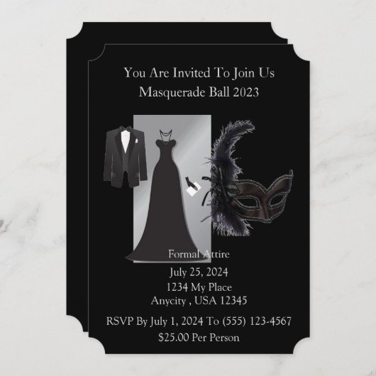 Masquerade Ball Kaart (Voorkant / Achterkant)